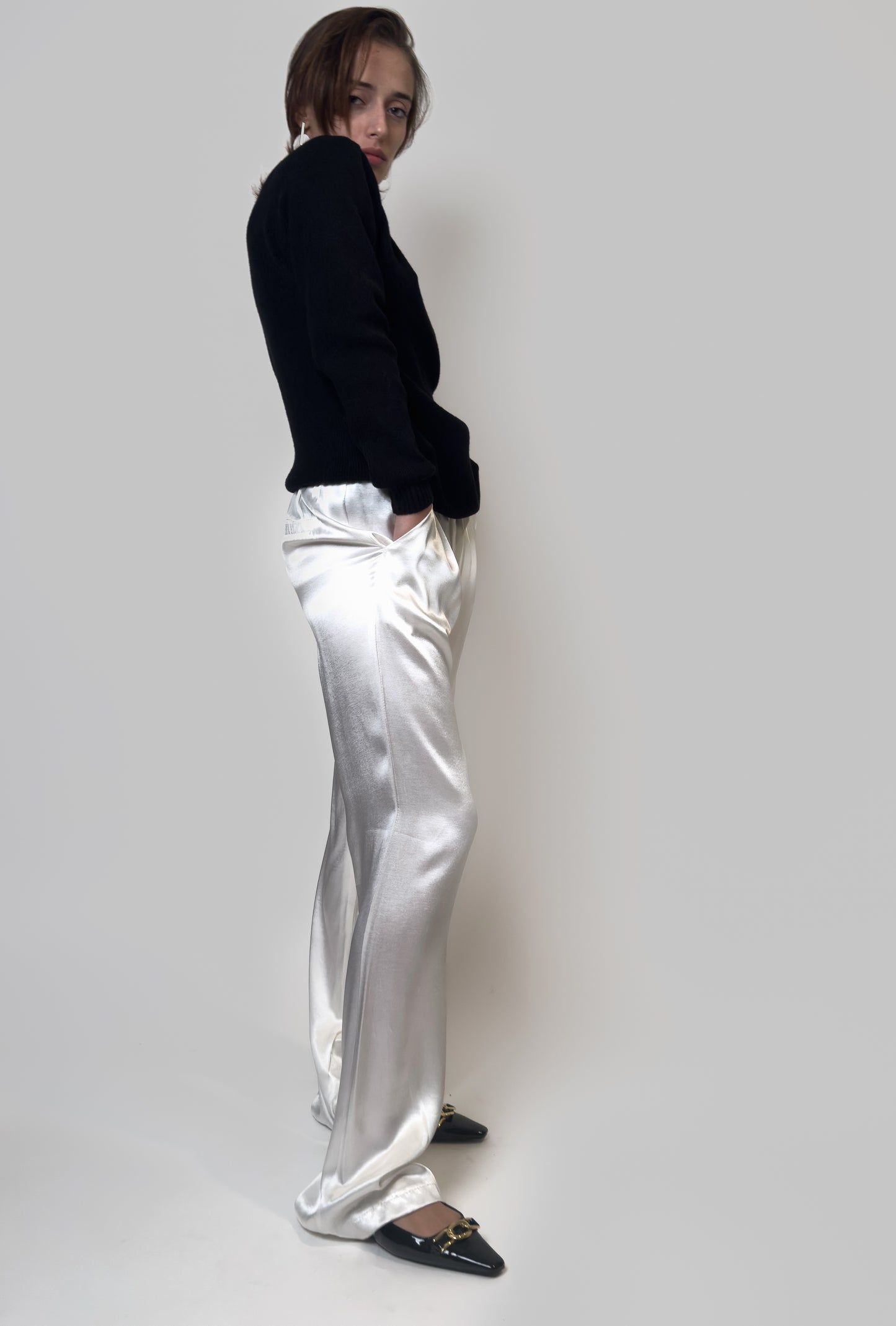 White Slick Pants