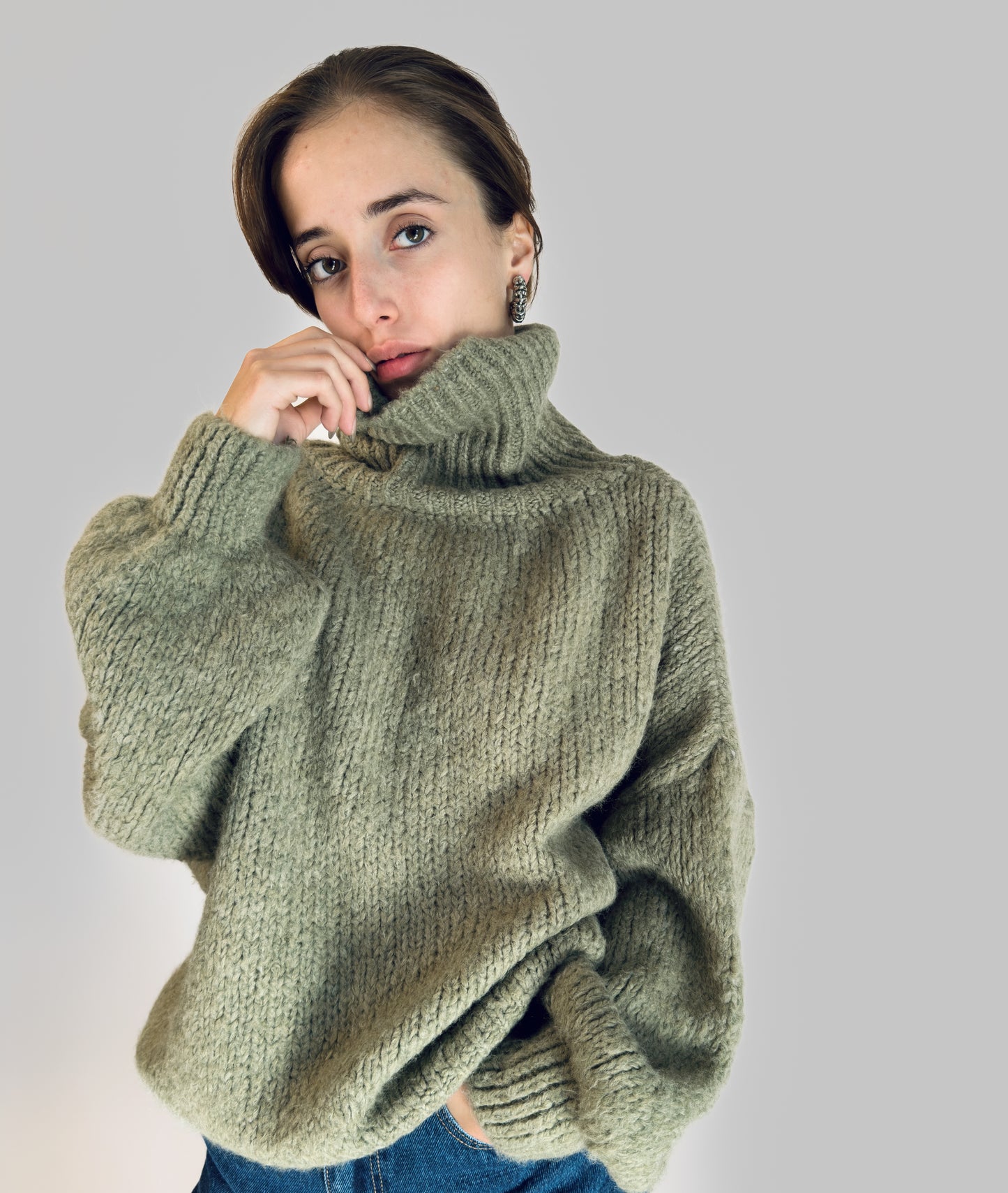 Olive Green Cozy Knit Sweater